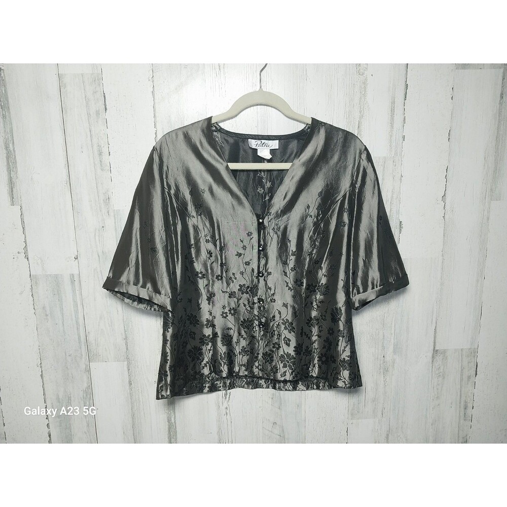 Vintage Patra Women's Size 12 Floral Embroidered Satin Top
